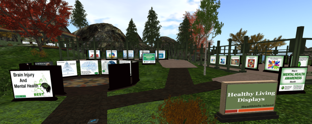 Mental Health Month display at Virtual Ability in Second Life.